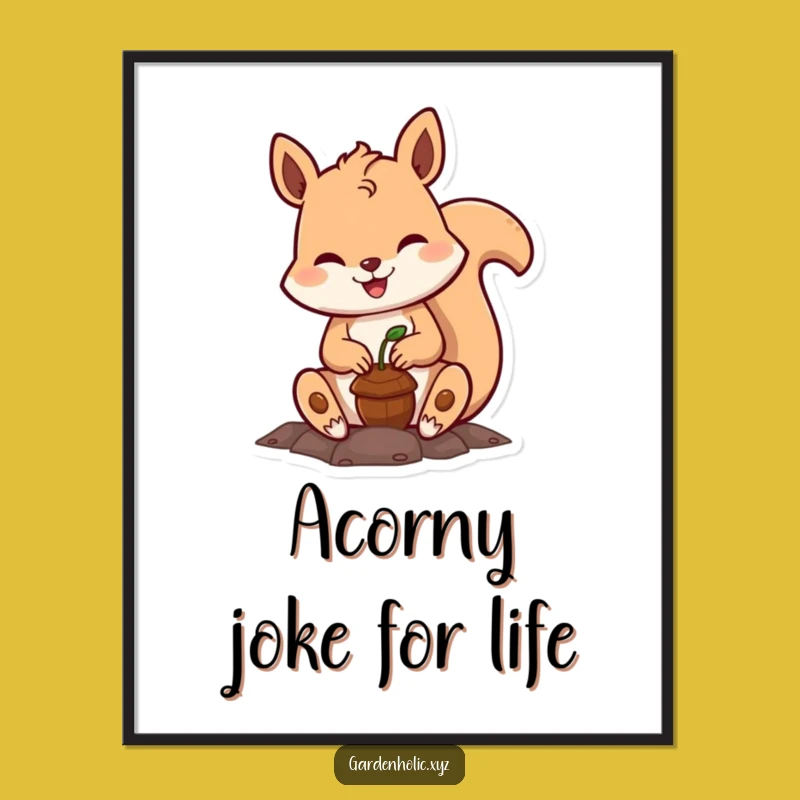 Free Printable Wall Art: Funny Squirrel Planting Acorn, Humorous Downloadable Decor!