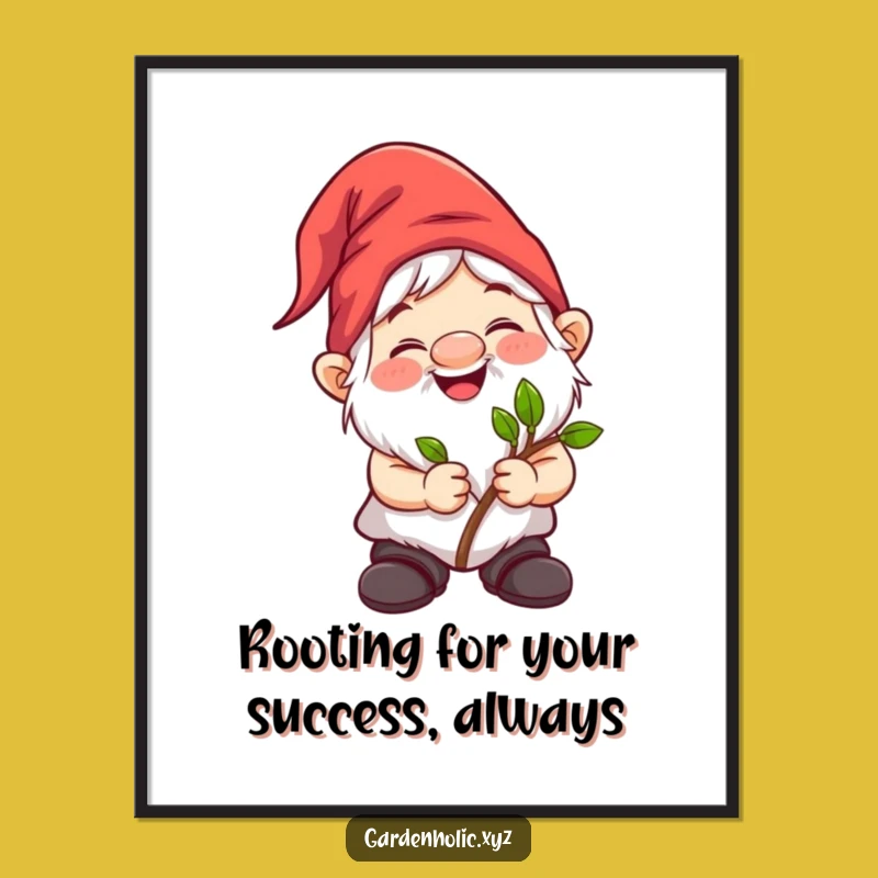 Free Printable Wall Art: Humorous Gnome with Sapling, Funny Downloadable Decor