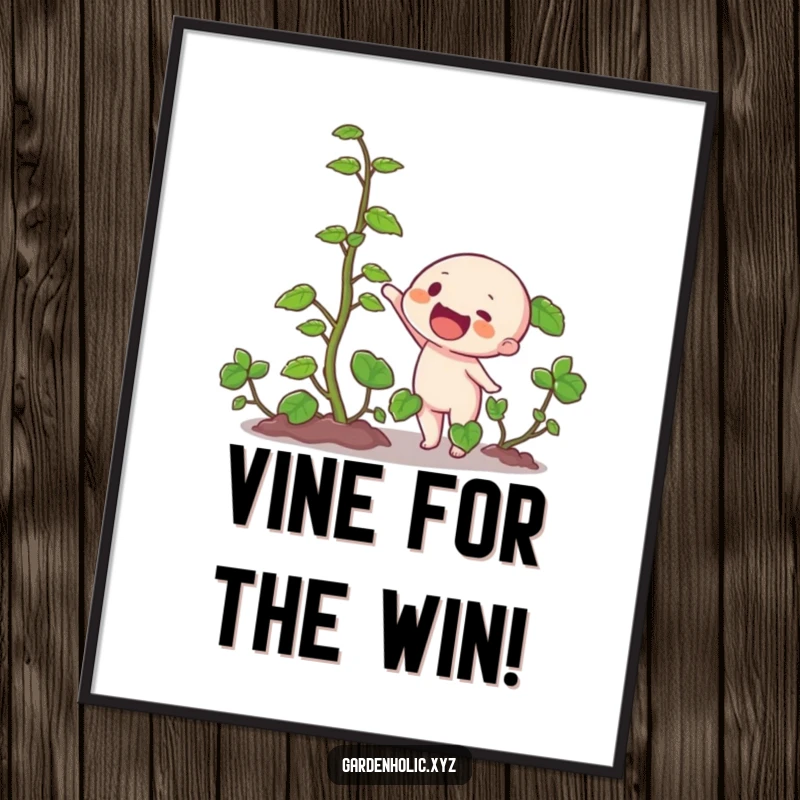 Funny Free Printable Wall Art: A curious character marvels at a comically fast-growing vine, adding humor to decor.