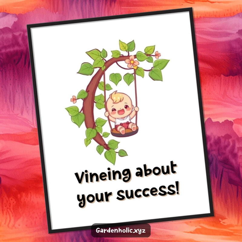 Funny Free Printable Wall Art: Happy character gleefully slides down a vine like a playful swing, creating a dynamic and fun visual display.