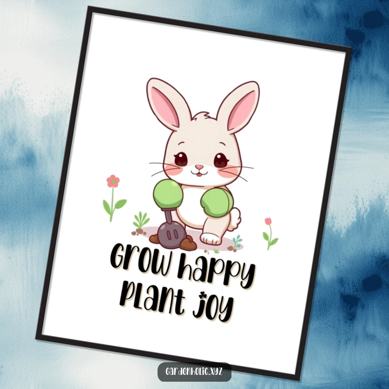 Funny Free Printable Wall Art: A cute bunny character wearing oversized gardening gloves, digging happily.