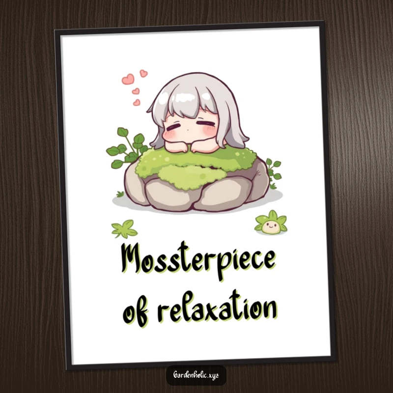 Funny Free Printable Wall Art: A character contentedly resting on a mossy stone, exhaling a sigh of pure relaxation.