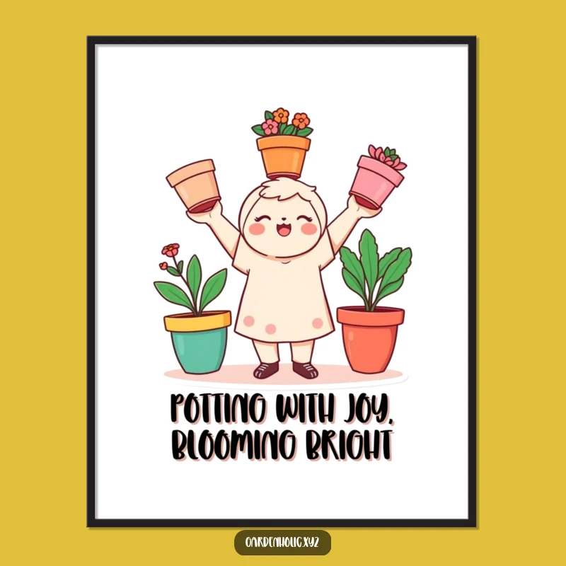 Funny Free Printable Wall Art: Juggling Gardener, Colorful Flower Pots Decor