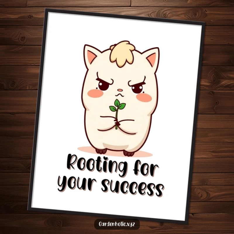 Funny Free Printable Wall Art: Determined character offers a tiny sprout, symbolizing hope, new beginnings, and perseverance.