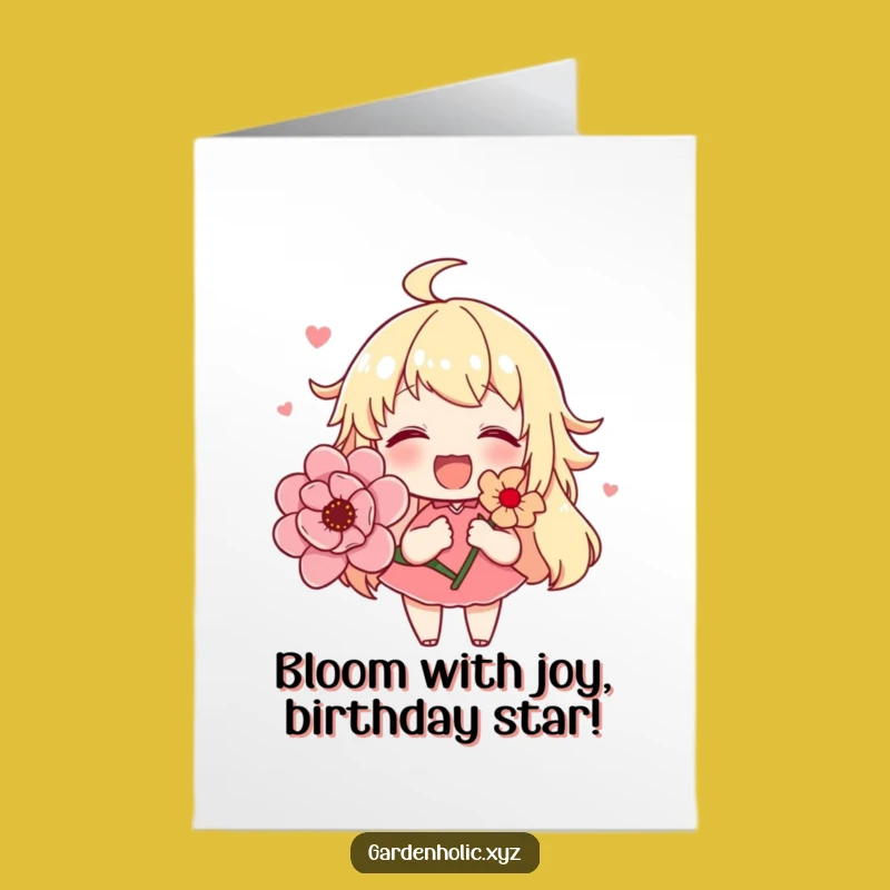 Free Printable Birthday Card: Cute Flower Character Funny Downloadable Gift