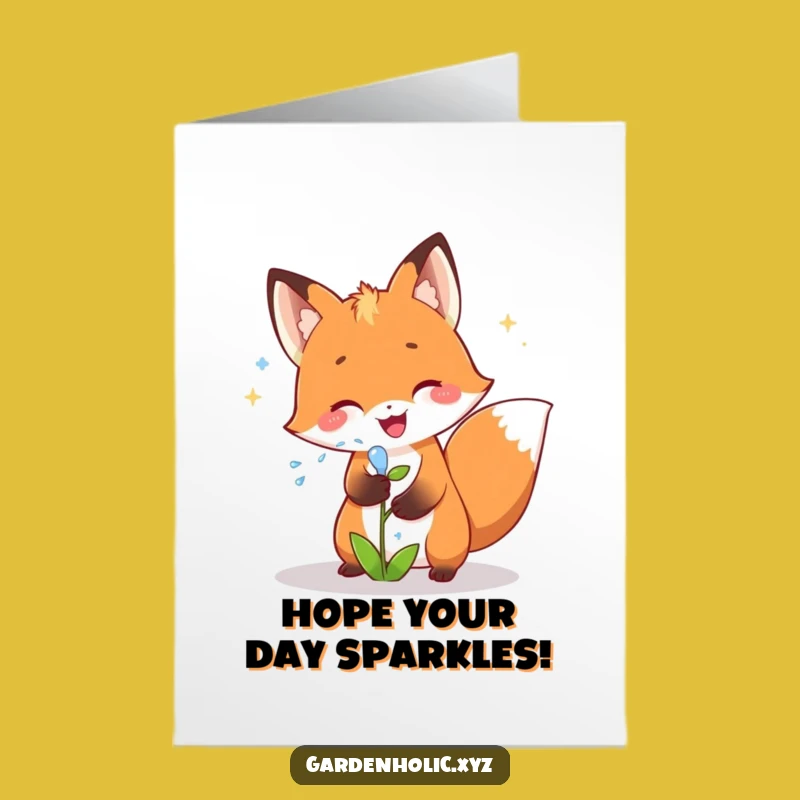 Free Printable Birthday Card: Fox's Plant Party! Joyful Fox Downloadable Greeting for Fun.