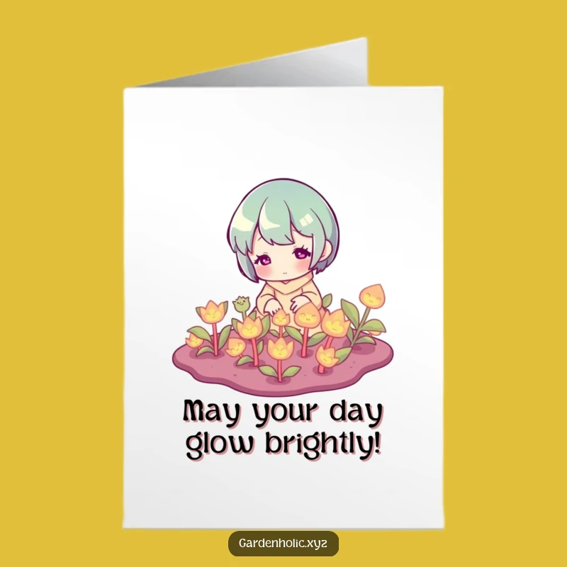 Free Printable Birthday Card: Glowing Garden Character Greeting, Downloadable Funny Gift