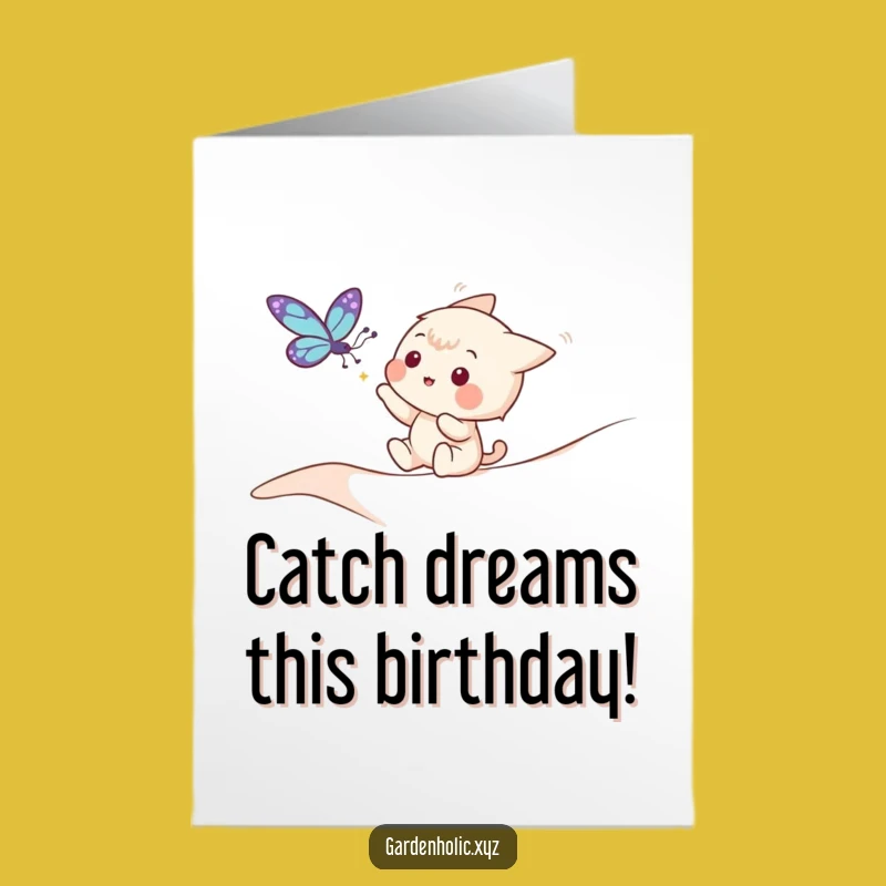 Free Printable Funny Birthday Card: Butterfly Chase Character, Joyful Downloadable Gift!