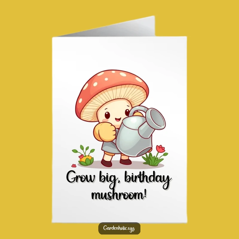 Free Printable Funny Gardener Birthday Card: Mushroom Struggles Downloadable Gift