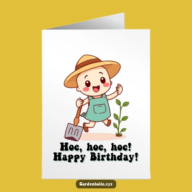 Free Printable Gardening Hoe Birthday Card: Funny Hop Downloadable Gift for Gardeners