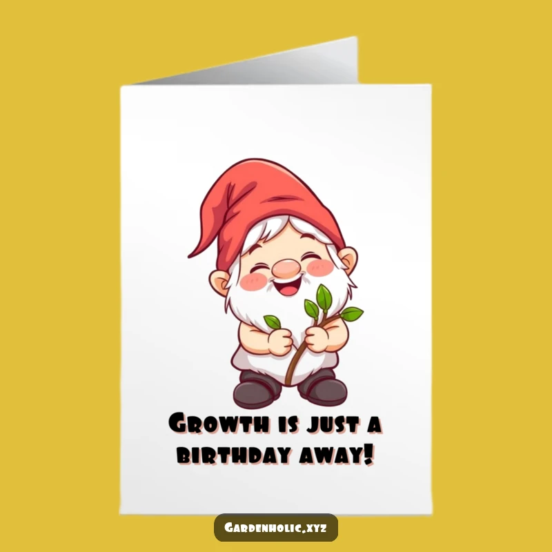 Free Printable Birthday Card: Funny Gnome with Sapling, Perfect Downloadable Gift
