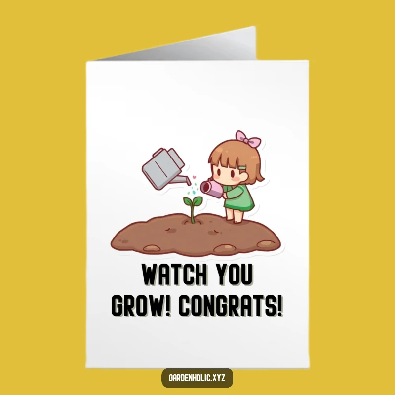 Free Printable Congrats Card: Sprout Watering Character Funny Gift
