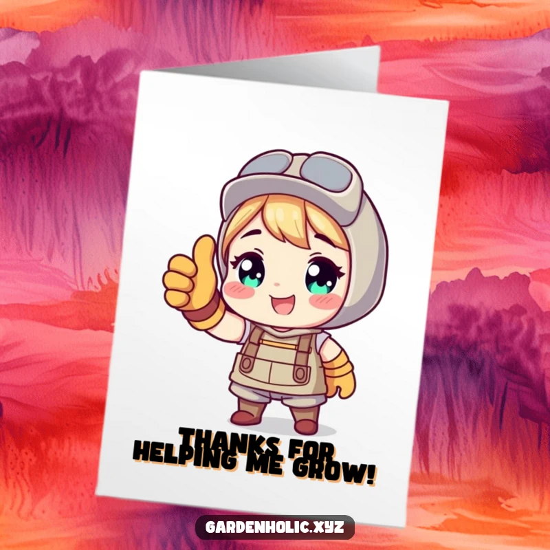 Funny Free Printable Thank You Card: Gardener with gloves giving thumbs up, expressing thanks.