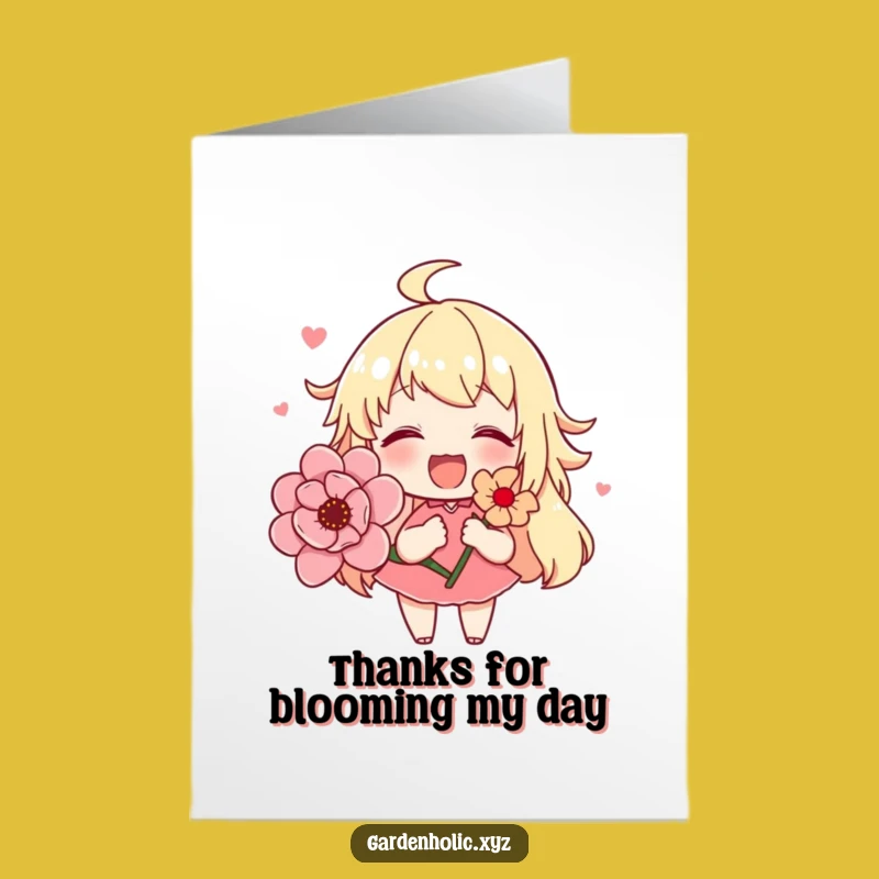 Free Printable Thank You Card: Cute Flower Character Funny Downloadable Gift