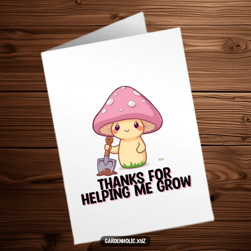 Funny Free Printable Thank You Card: Mushroom humorously planting its cap, expressing thanks in a unique and amusing way.