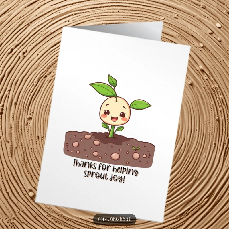 Free Printable Thank You Card: A happy sprout character cheerfully emerges from the ground, expressing gratitude.
