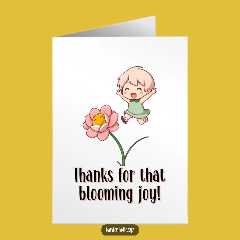 Free Printable Thank You Card: Funny Jumping Character Bloom Greeting, Downloadable Appreciation Gift