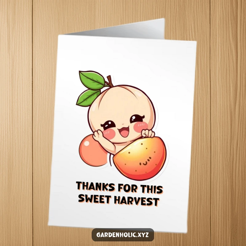 Funny Free Printable Thank You Card: A smiling character happily reaches for a juicy, ripe fruit, a sweet thank you gesture.