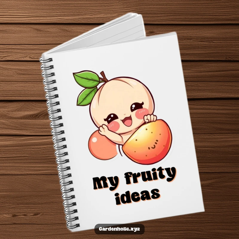 Funny fruit lover notebook with a smiling character reaching for a juicy, ripe fruit, perfect for notes.