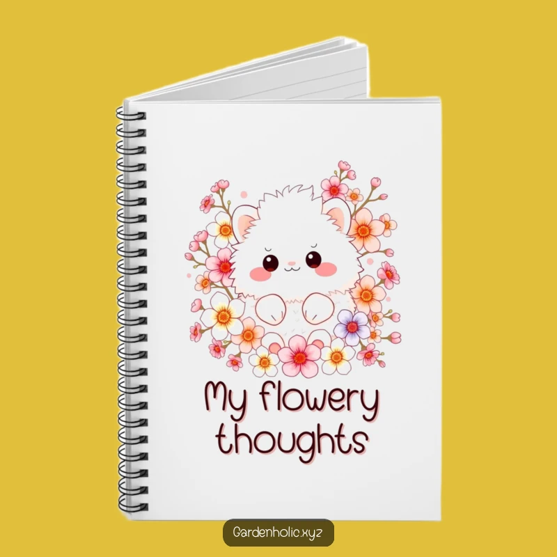 Funny Notebook: Fluffy Creature Amongst Blossoms, Journal Funny Gift