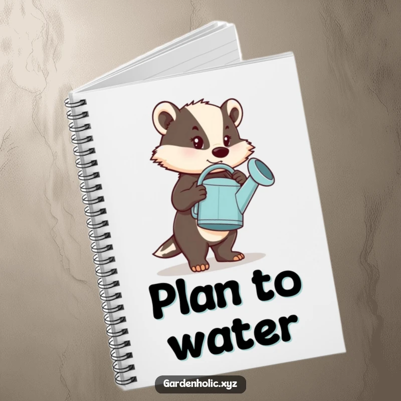 Funny Notebook: A determined badger character carrying a comically large watering can, ideal for noting down ambitious ideas.