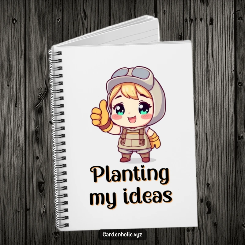 Funny notebook featuring a character in gardening gloves giving a thumbs up, perfect for garden journaling and note-taking.