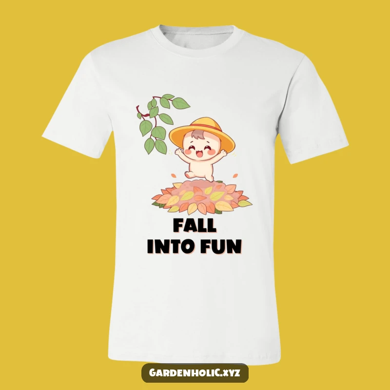 Funny Bouncing Character Leaf Pile T-Shirt - Hilarious Autumn Fun Tee