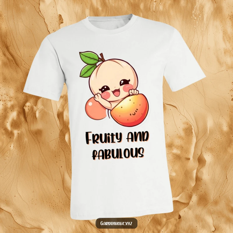 Funny fruit lover t-shirt with a smiling character reaching for a juicy, ripe fruit, perfect for healthy lifestyle fans.