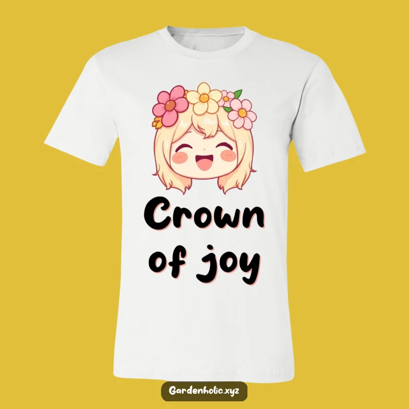Funny Joyful Character T-Shirt - Flower Crown Beaming, Cheerful Funny Gift!