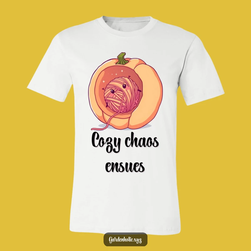 Funny Yarn Ball T-Shirt: Cozy Yarn Rolling in Pumpkin, Hilarious Gift