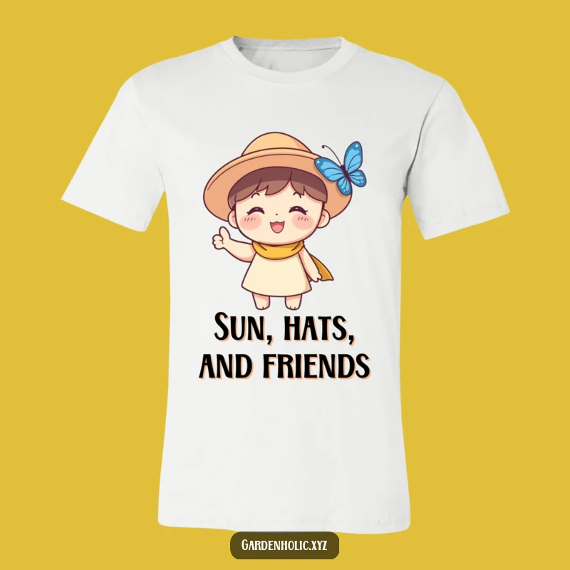 Funny Sun Hat Character T-Shirt: Cute Waving Design for a Hilarious Gift!