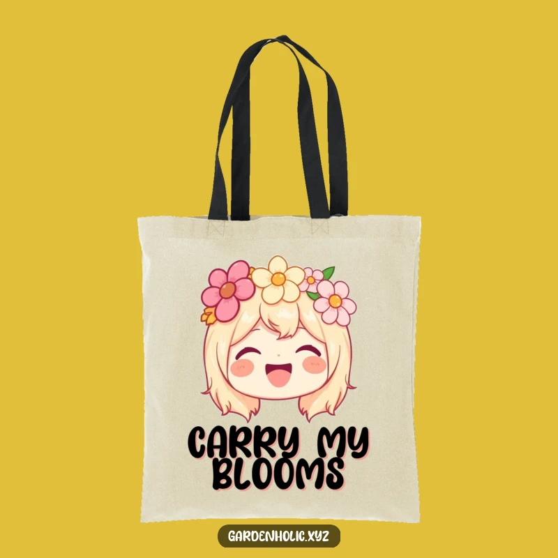 Funny Happy Character Tote Bag - Flower Crown Beaming, Stylish Funny Gift!